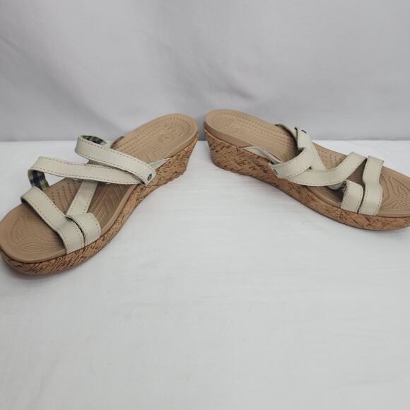 Crocs A Leigh Mini White Leather Wedge Women's Summer  Open Toe Sandal Size 8 - Picture 6 of 12